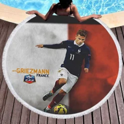 Antoine Griezmann  France Exellent Football Player Round Beach Towel 1