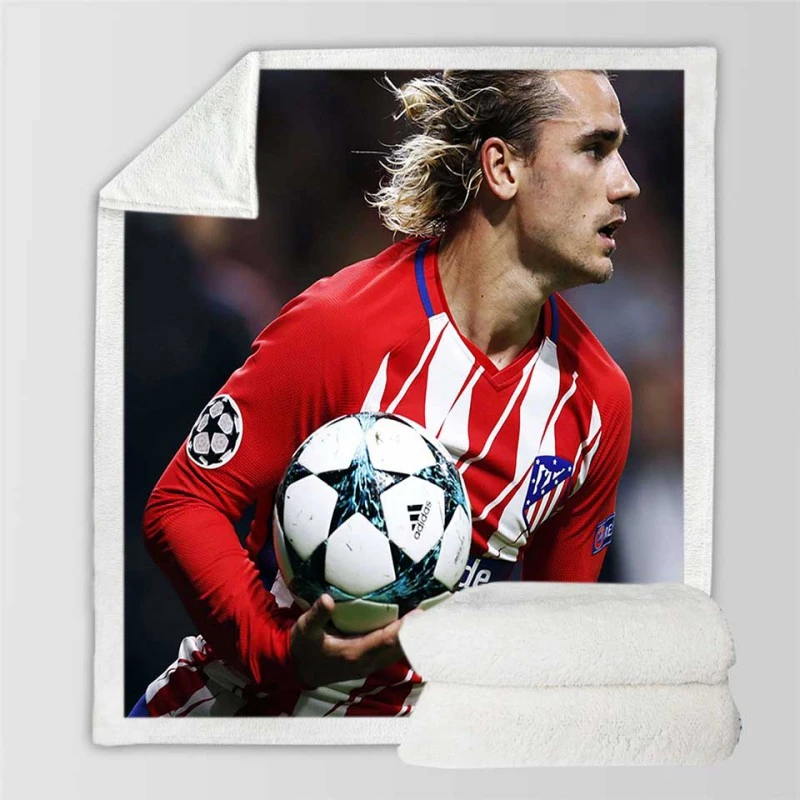 Antoine Griezmann in Atlatico Madrid Jersey Sherpa Fleece Blanket