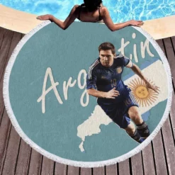 Argentina World Cup Player Lionel Messi Round Beach Towel 1