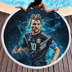 Athletic Soccer Player Lionel Messi Round Beach Towel 1