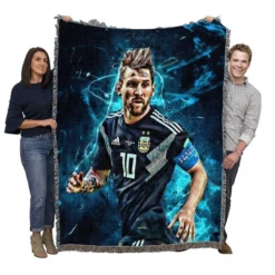 Athletic Soccer Player Lionel Messi Woven Blanket