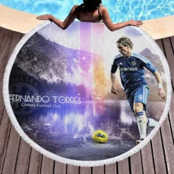 Atletico Madrid Soccer Player Fernando Torres Round Beach Towel 1