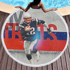 Awarded American Football Player Tom Brady Round Beach Towel 1