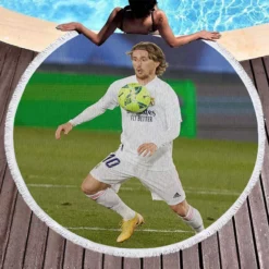 Awarded Soccer Player Luka Modric Round Beach Towel 1