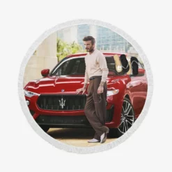 Awesome David Beckham with Red Car Round Beach Towel