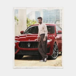 Awesome David Beckham with Red Car Sherpa Fleece Blanket 1