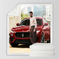 Awesome David Beckham with Red Car Sherpa Fleece Blanket