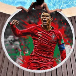 Ballon d Or Soccer Player Cristiano Ronaldo Round Beach Towel 1