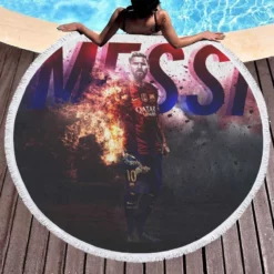 Barca Captain Lionel Messi Football Player Round Beach Towel 1