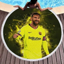 Barca Yellow Jersey Football Player Lionel Messi Round Beach Towel 1