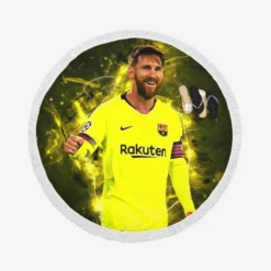 Barca Yellow Jersey Football Player Lionel Messi Round Beach Towel