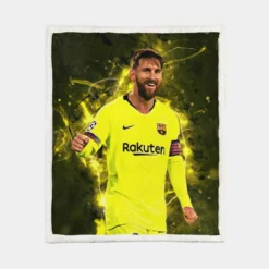 Barca Yellow Jersey Football Player Lionel Messi Sherpa Fleece Blanket 1