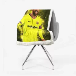 Barca Yellow Jersey Football Player Lionel Messi Sherpa Fleece Blanket 2