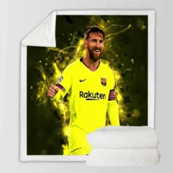 Barca Yellow Jersey Football Player Lionel Messi Sherpa Fleece Blanket