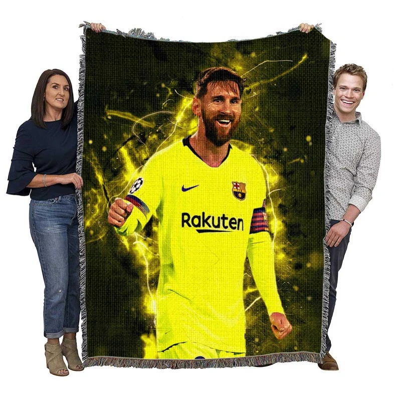 Barca Yellow Jersey Football Player Lionel Messi Woven Blanket