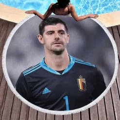 Belgium Football Player Thibaut Courtois Round Beach Towel 1