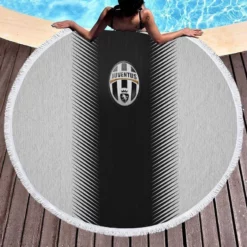 Black and White JuveSoccer Club Logo Round Beach Towel 1