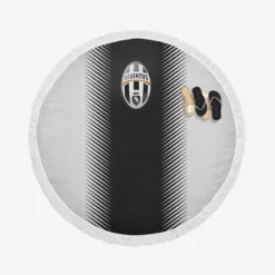 Black and White JuveSoccer Club Logo Round Beach Towel