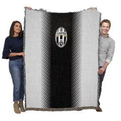 Black and White JuveSoccer Club Logo Woven Blanket