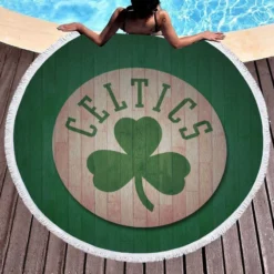 Boston Celtics Wood Design NBA Basketball Club Logo Round Beach Towel 1