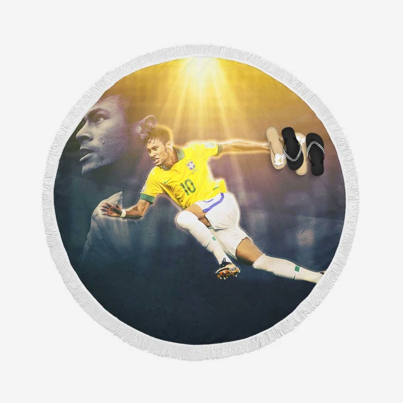 Brazilian Football Player Neymar Jr Round Beach Towel