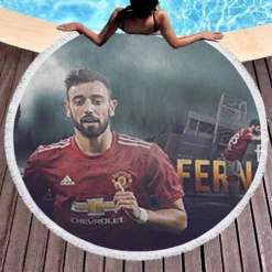 Bruno Fernandes Manchester United Midfield Football Player Round Beach Towel 1