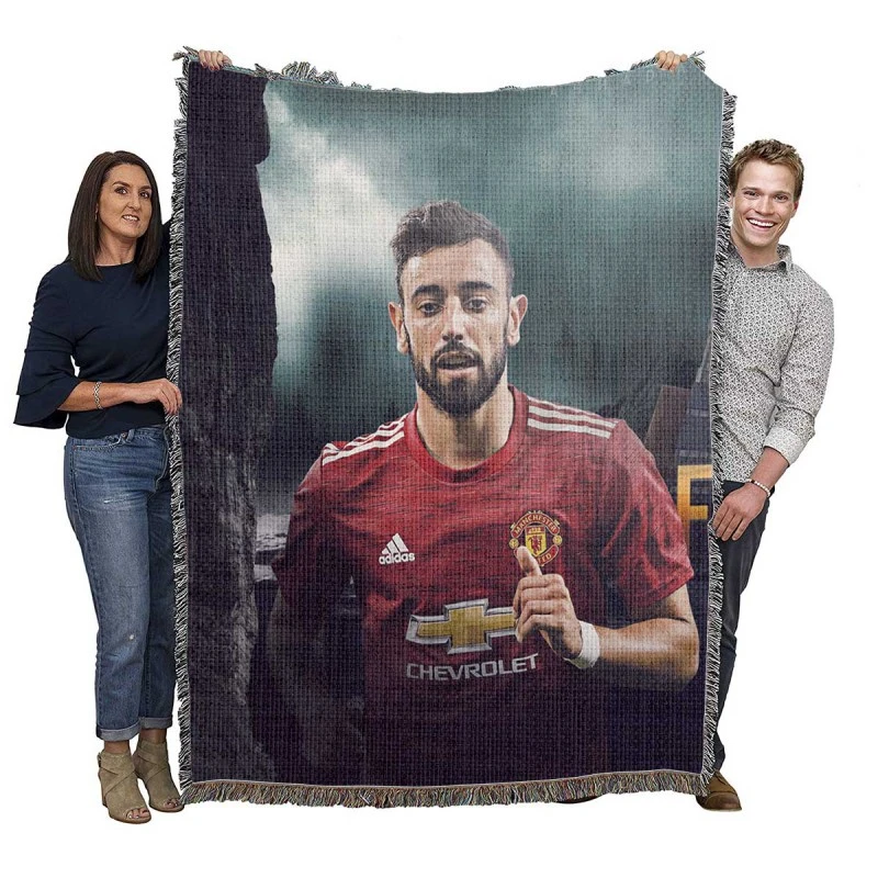 Bruno Fernandes Manchester United Midfield Football Player Woven Blanket