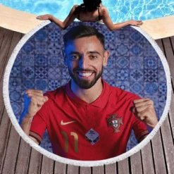 Bruno Fernandes Professional Football Player Round Beach Towel 1