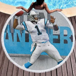 Cam Newton Successful Quarterback NFL Player Round Beach Towel 1