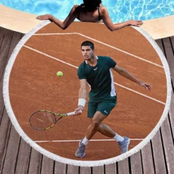 Carlos Alcaraz Spanish Professional ATP Tennis Player Round Beach Towel 1