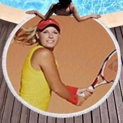 Caroline Wozniacki Energetic Danish Tennis Player Round Beach Towel 1