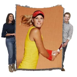 Caroline Wozniacki Energetic Danish Tennis Player Woven Blanket