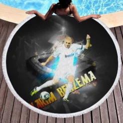 Celebrated Football Player Karim Benzema Round Beach Towel 1