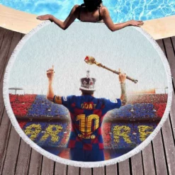 Celebrated Football Player Lionel Messi GOAT Round Beach Towel 1