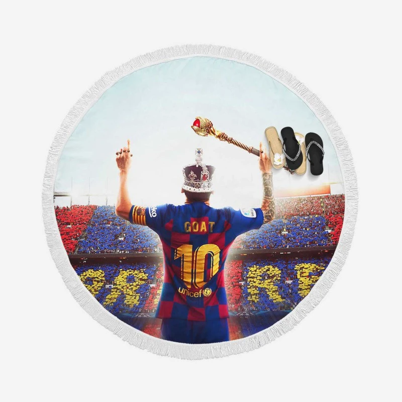 Celebrated Football Player Lionel Messi GOAT Round Beach Towel