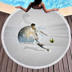 Celebrated Football Player Sergio Aguero Round Beach Towel 1