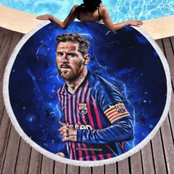 Champions League Soccer Player Lionel Messi Round Beach Towel 1