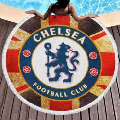 Chelsea FC Logo In British Flag Round Beach Towel 1