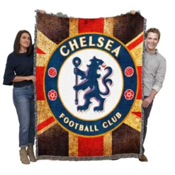Chelsea FC Logo In British Flag Woven Blanket