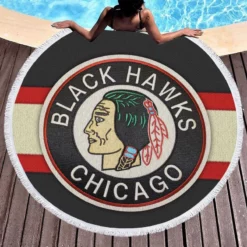 Chicago Blackhawks Classic NHL Ice Hockey Team Round Beach Towel 1