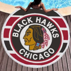 Chicago Blackhawks Famous NHL Hockey Club Round Beach Towel 1