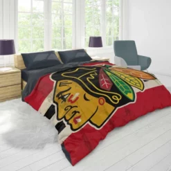 Chicago Blackhawks Striped Design Hockey Logo Duvet Cover 1