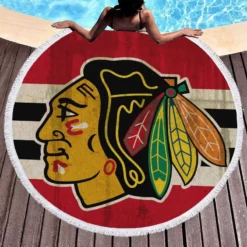 Chicago Blackhawks Striped Design Hockey Logo Round Beach Towel 1