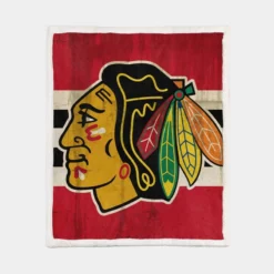 Chicago Blackhawks Striped Design Hockey Logo Sherpa Fleece Blanket 1