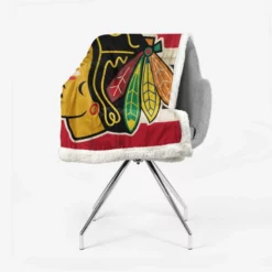 Chicago Blackhawks Striped Design Hockey Logo Sherpa Fleece Blanket 2