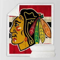 Chicago Blackhawks Striped Design Hockey Logo Sherpa Fleece Blanket