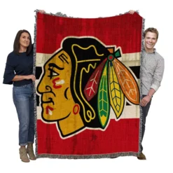 Chicago Blackhawks Striped Design Hockey Logo Woven Blanket