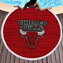 Chicago Bulls Powerful Basketball Club Logo Round Beach Towel 1