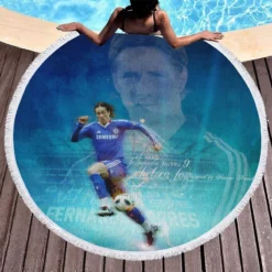 Classic Football Player Fernando Torres Round Beach Towel 1