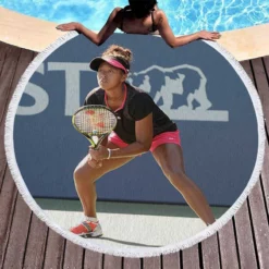 Classic Japanes Tennis Player Naomi Osaka Round Beach Towel 1